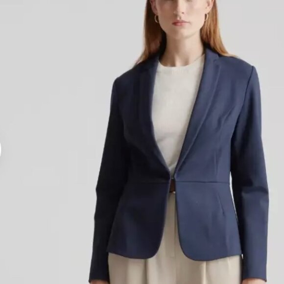 Quince Navy Blue Ultra-Stretch Ponte Blazer Sz Small Long Sleeve  NWT#11 - Picture 1 of 3